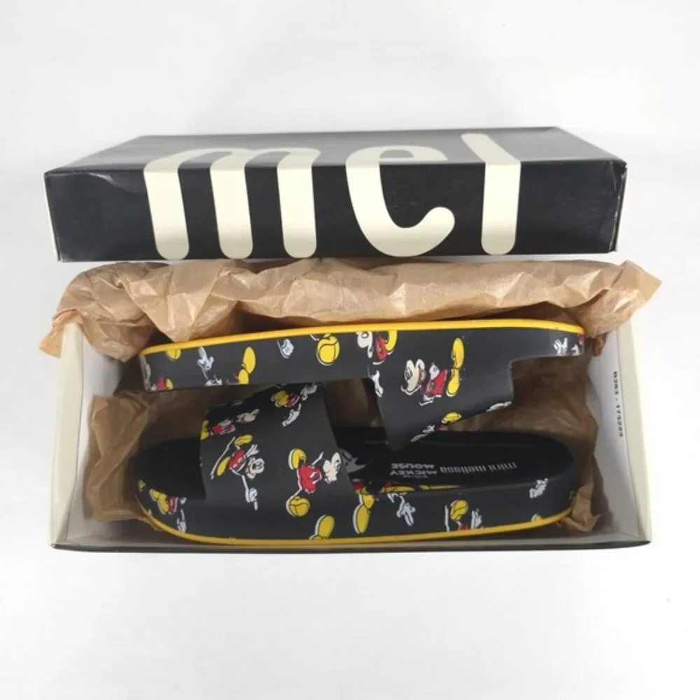 MINI MELISSA Unisex Black Beach‎ Slide III Mickey & Fiends Sandals Size 2 KIDS